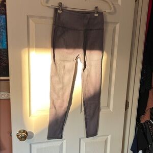 Fabletics Purple and Gray Striped Leggings